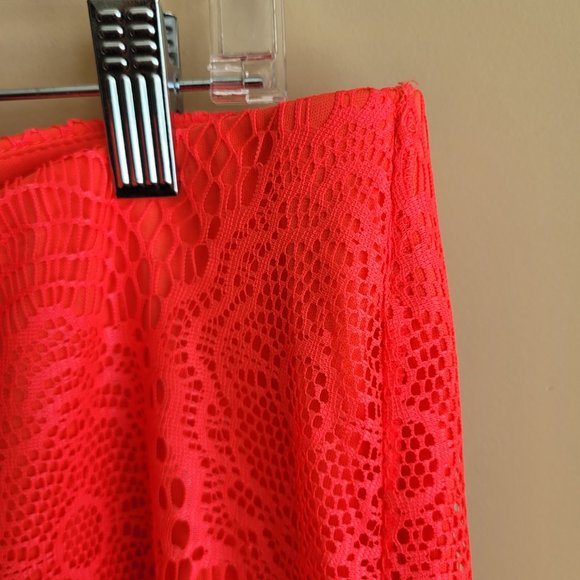Torrid Womens Skirt Size 1x Neon Coral Orange Lace Overlay Pencil Midi Lined Zip - Picture 4 of 10